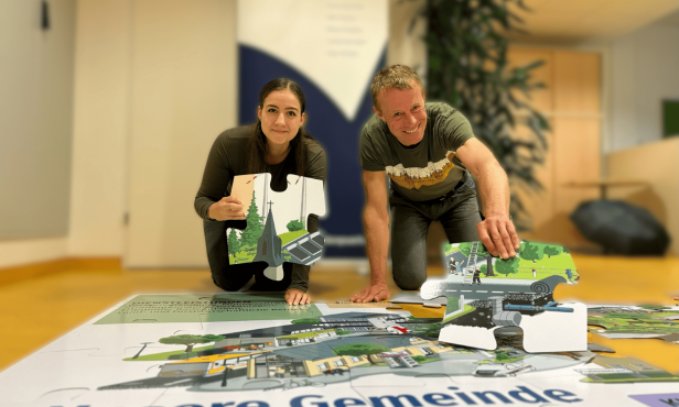 Riesenpuzzle erklärt Bürgern, was eine Gemeinde alles macht