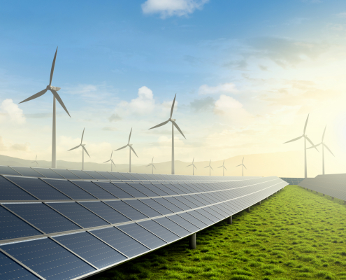 Clean energy Solar farm and wind turbine